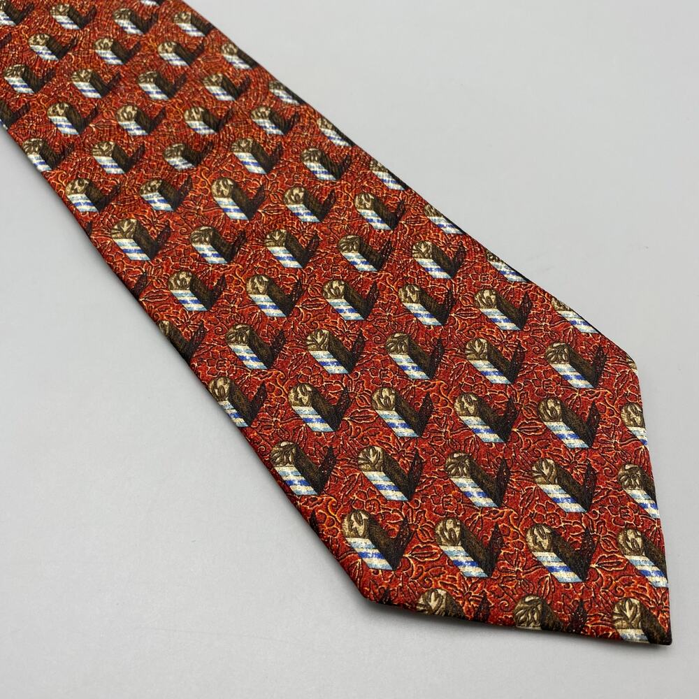 Ermenegildo Zegna Tie Red Isometric Geometric Made In Italy 100% Silk‎ Necktie